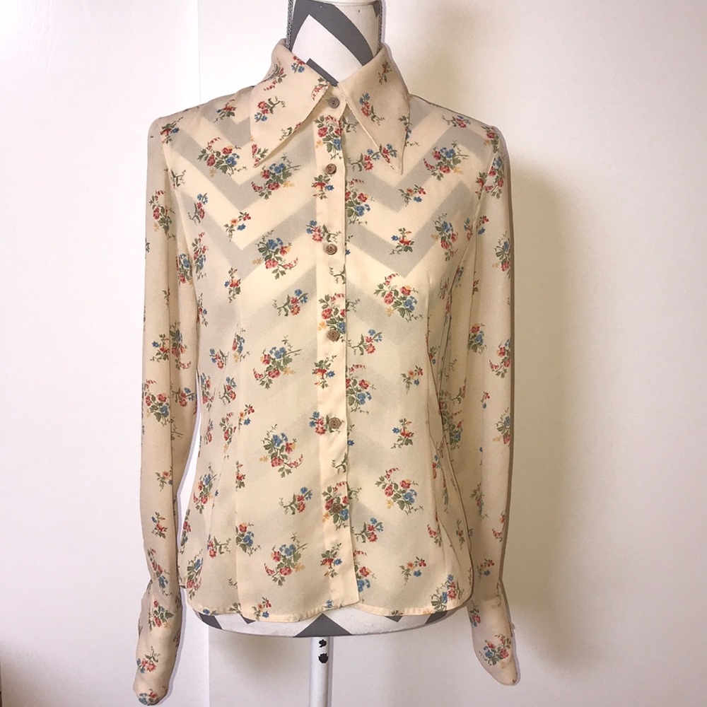 Vintage FMN Canary Yellow Floral Long Sleeve  | 9R